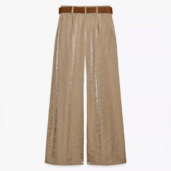NET ZARA SATIN WIDE-LEG TROUSERS WITH BELT - Picture 3 of 9
